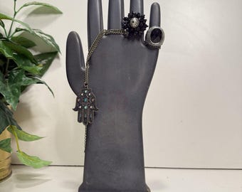 Vintage Grey Ceramic Flat Glove Mold Hand For Jewelry Or Statue  Display 12 H
