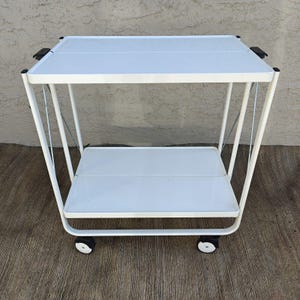Vintage 1980's FRZ White Folding Metal Bar Cart, Collapses for Storage!