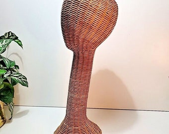 Vintage Natur Wicker Mannequin Kopf 19 Zoll hoch, für Boho Dekor oder Display