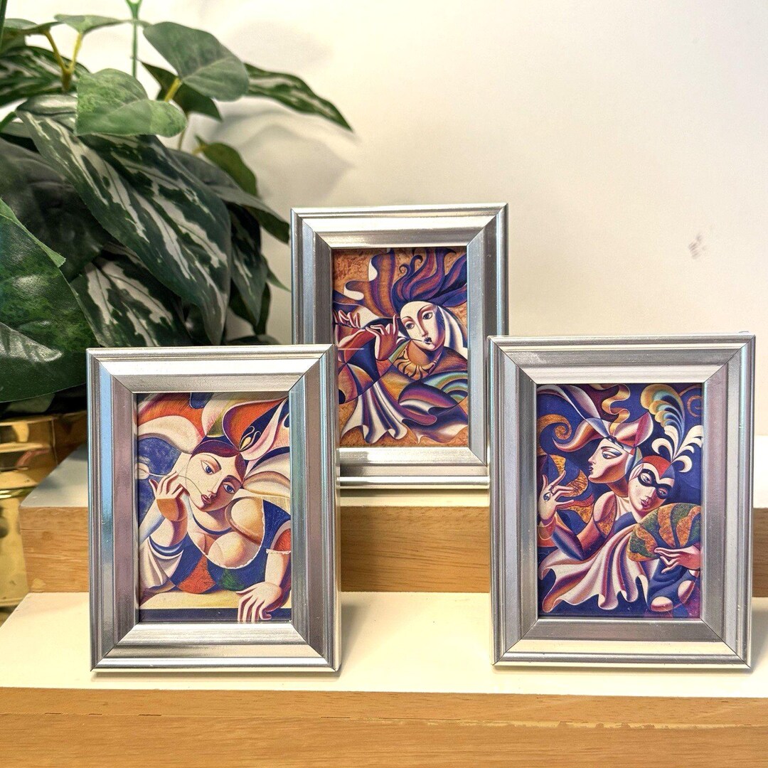 Lot 3 Faux Silver Small 2x3 Picture Frames Abstract Prints Wall Art ...
