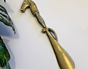 Vintage Massiver Messing Pferdekopf Schuhlöffel MCM Etasterian 10