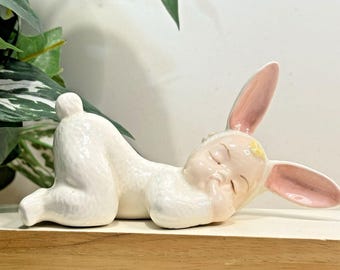 Handmade Ceramic Sleeping Bunny: 70s Cottagecore Shelf Sitter - Etsy