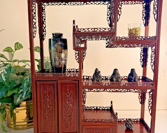 Vintage Large Carved Table Top Etagere Curio Cabinet Chinese Hongmu / Rosewood Wood Free Standing