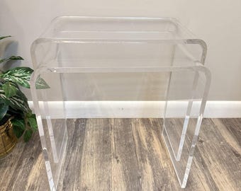 Vintage 1980 Pair Lucite / Acrylic Pair Nesting Side Tables Set 2