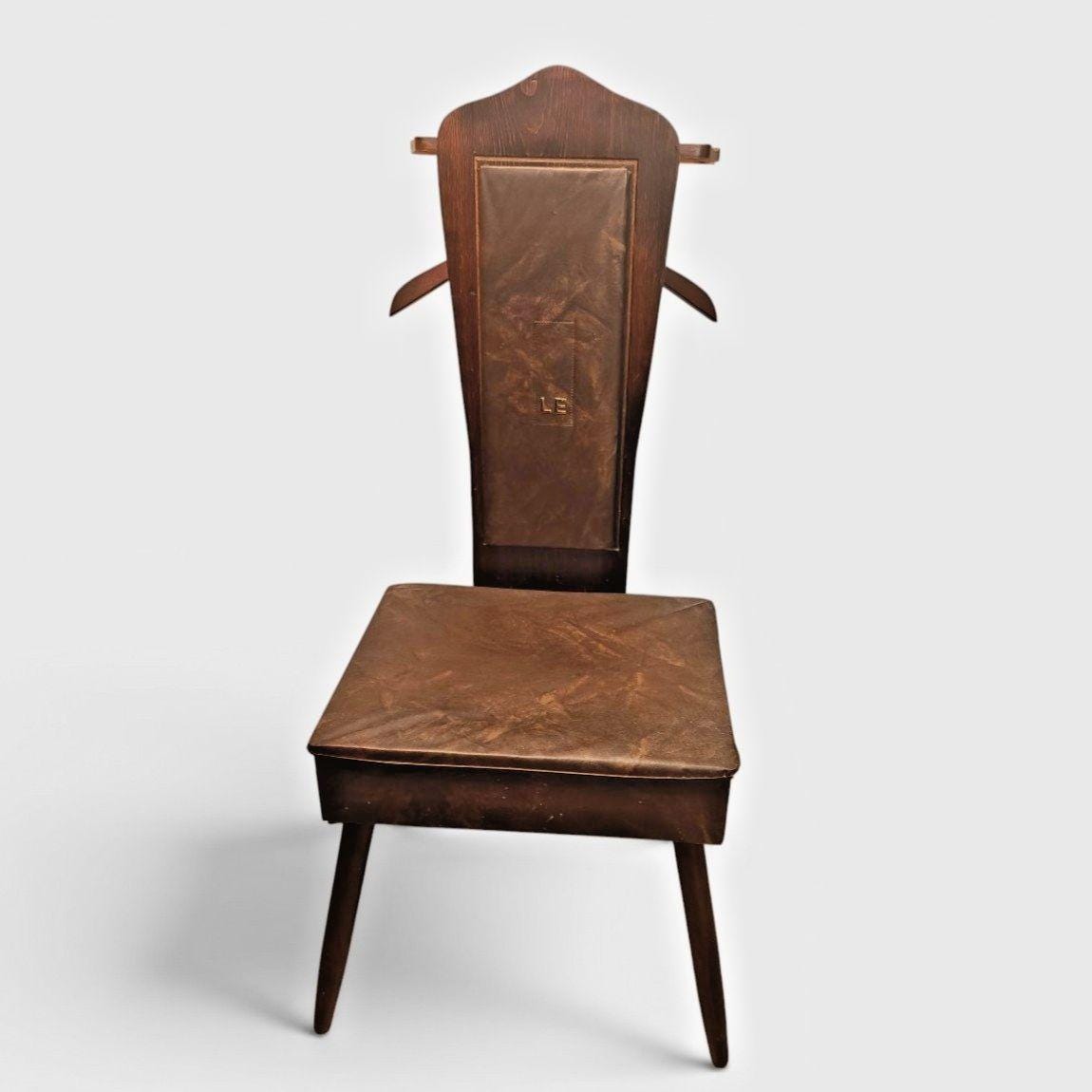 Vintage Nova Products Wood Valet Butler Chair w/Brown Vinyl