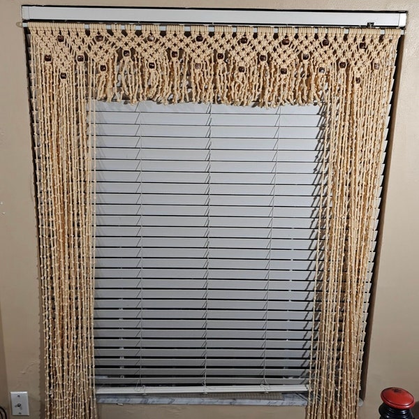 Vintage Macrame Valance Door Curtain 82 In Long, With Rod