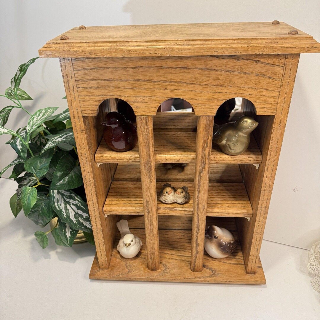 Vintage Oak Wood Wall Knick Knack Display 3-tier Shelf 9 Cubbies With ...