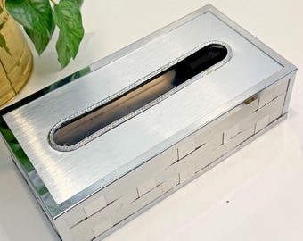 Vintage Tissue Box aus silberfarbenem Metall für Theke oder Wand