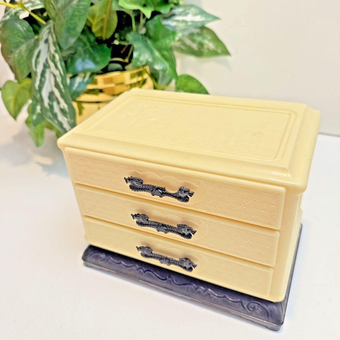 Vintage Asian Celluloid Jewelry Box Chest With Three Dragon Handle ...
