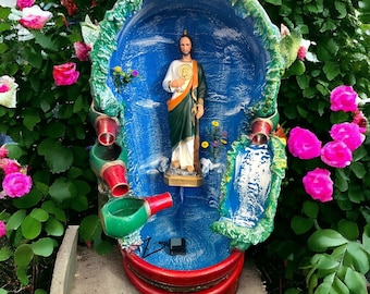 Artisan Jesus Water Fountain | Handcrafted Mexican Outdoor Decor (24" Tall)