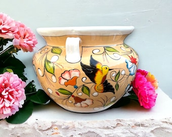 Extra Large Talavera Flower Pot | Lovely White and Tan Floral Pot with Floral Design