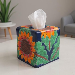Talavera Zonnebloem Tissuebox | Handbeschilderde Keramische Decoratie