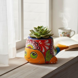 Kleine Talavera walvis bloempot | Kleurrijke Mexicaanse dierenpot