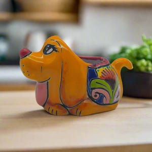 Colorful Talavera Dog Planter | Hand-Painted Mexican Figurine