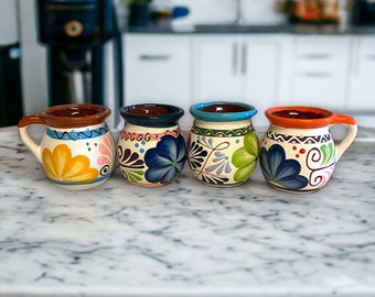 Set of 4 Handmade Mexico Mugs | Talavera Clay Jarritos