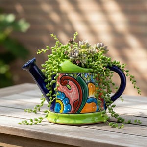 Talavera gieter bloempot | Handbeschilderd Mexicaans aardewerk