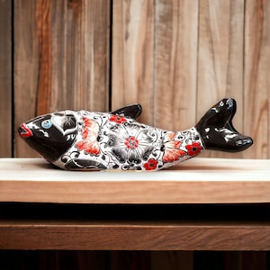 Handgefertigte Talavera Fisch Statue | Große Bunte Kulturelle Kunst