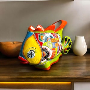 Large Talavera Fish Planter | Hand-Painted Mexican Statue Pottery