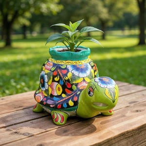 Maceta de tortuga de Talavera vibrante / Cerámica mexicana