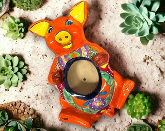 Mexican Handmade Pig Planter | Colorful Talavera Pig (Medium Size)