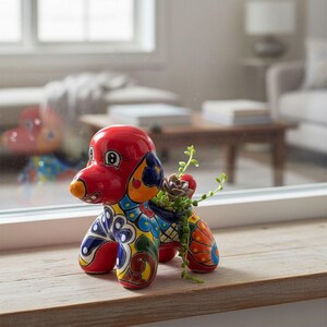 Talavera Poodle Planter | Colorful Dog Pottery