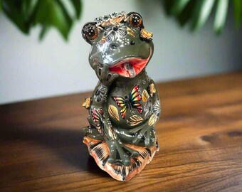 Hand-Painted Talavera Frog Statue | Mexican Ceramic Animal Decor