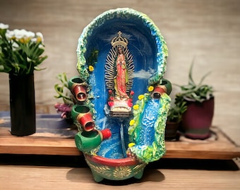 Handcrafted Mexican Outdoor Fountain | Virgin Mary Water Feature (24” Tall)