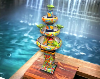 Handcrafted Talavera Fountain | Authentic Mexican Art (4ft Tall)