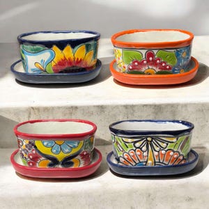 Kleiner Talavera Blumentopf | Bunter handbemalter mexikanischer Blumentopf