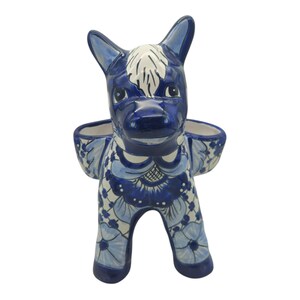 Blue & White Talavera Donkey Planter | Handmade Mexican Art