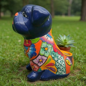 Talavera Pug Planter | Hand-Painted Mexican Dog Pottery
