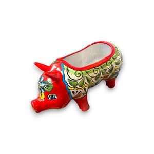 Mexican Handmade Pig Planter Colorful Talavera Pig Medium Size image 5