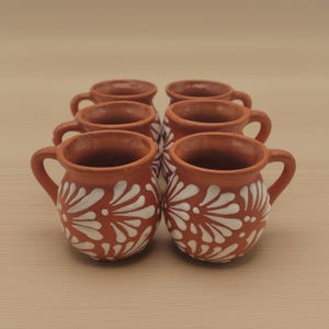 Set van 6 Jarrito-mokken van Mexicaanse klei | Handgemaakte beker van bruin aardewerk
