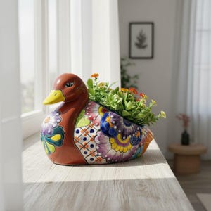 Colorful Talavera Duck Planter | Mexican Succulent Pottery Art