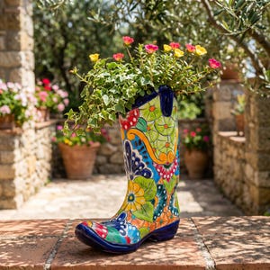 Talavera stövelplanter | Handmålad blomsterdesign