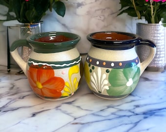 Lot de 2 tasses mexicaines faites main | Jarritos en argile de Talavera