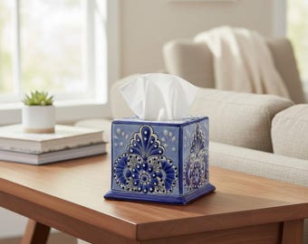 Blue & White Talavera Tissue Box Cover | Vibrant Mexican Decor