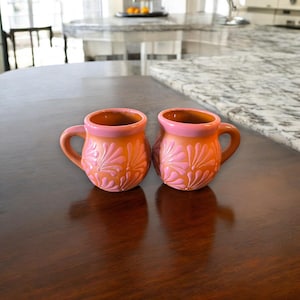 Set of 2 Mexican Talavera Mugs | Handcrafted Pink Artisan Clay Jarritos