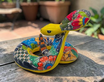 Colorful Talavera Snake Sculpture | Handmade Ceramic Art