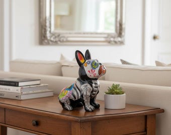 Talavera French Bulldog Statue | Day of the Dead Design