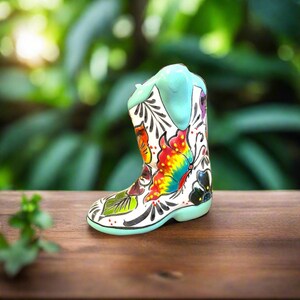 Hand-Painted Talavera Mexican Boot Flower Pot | Colorful Small Talavera Planter
