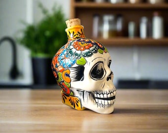 Talavera Skull Decanter | Small Day of the Dead Ceramic Bottle