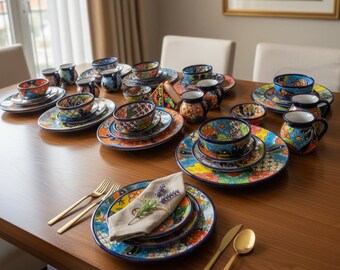 Talavera Dinnerware Set | 51-Piece Floral Tableware for 8