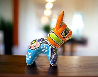 Colorful Talavera Donkey Figurine | Handcrafted Mexican Burro Pottery (Small)