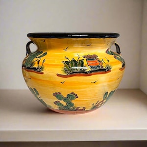 Maceta de Talavera XL / Maceta con diseño desértico pintada a mano