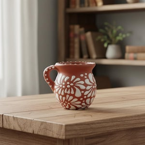 Terracotta Jarrito Mug | Handmade Mexican Relief Pottery Cup