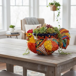 Doniczka Talavera Rooster | Ręcznie wykonana kolorowa meksykańska doniczka ceramiczna