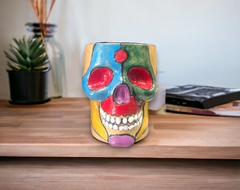 Mexican Handcrafted Skull Planter | Unique Small Flower Pot for Home Decor