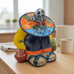 タラベラ焼きの蓋付きキャニスター｜スリーピング・パンチート メキシコ陶器の壺