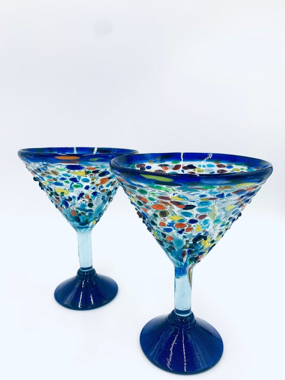 Set of 6 Handcrafted Speckled Martini Glasses Mexican Confetti Rock Design  12 Oz 